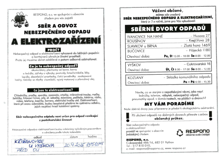 Sběr nebezpečnéh oodpadu a elektrozařízení